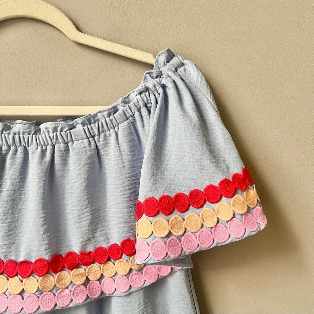 Entro Blouse Top Women's Small Ruffles Light Blue Feminine Coastal Beach Date - Picture 6 of 12